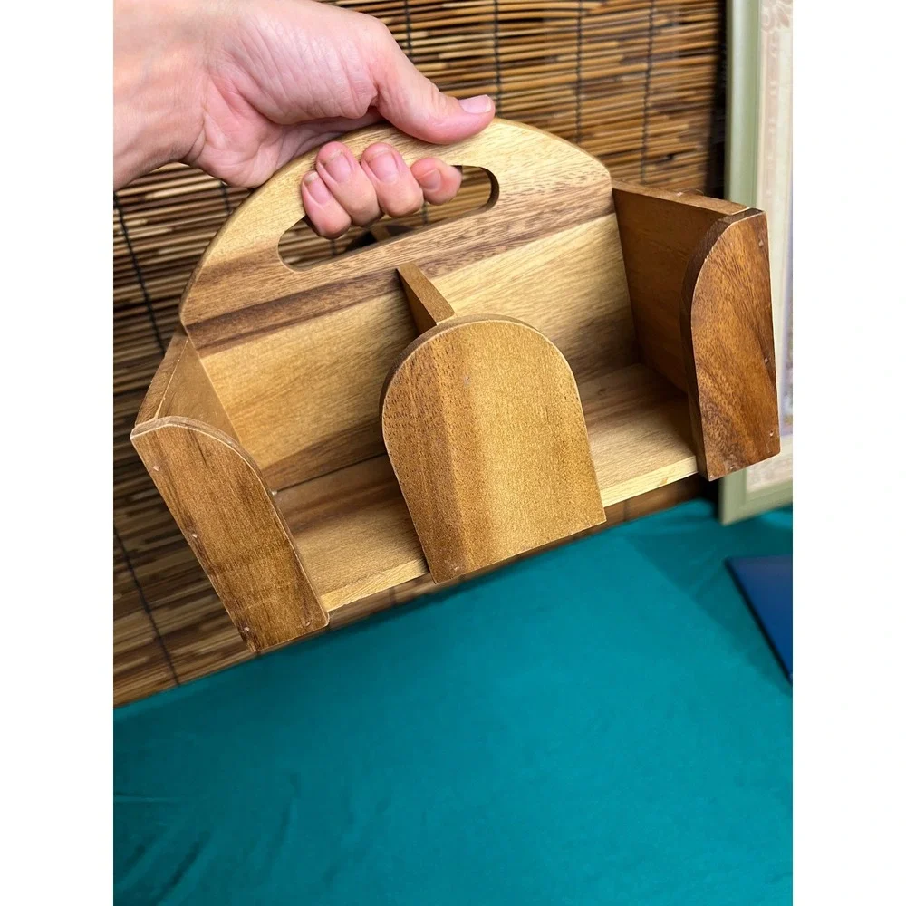 Kalmar Home Solid Acacia Wood Coffee Mug Caddy 4 Cup Holder Carrier with Handle